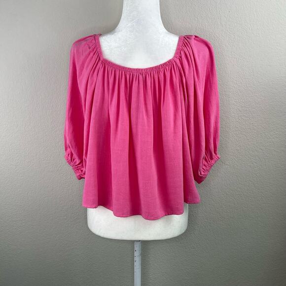 Topshop Pink Linen Blend Square Neck 3/4 Sleeve Summer Swing Top 6/Medium NWT - Picture 2 of 10